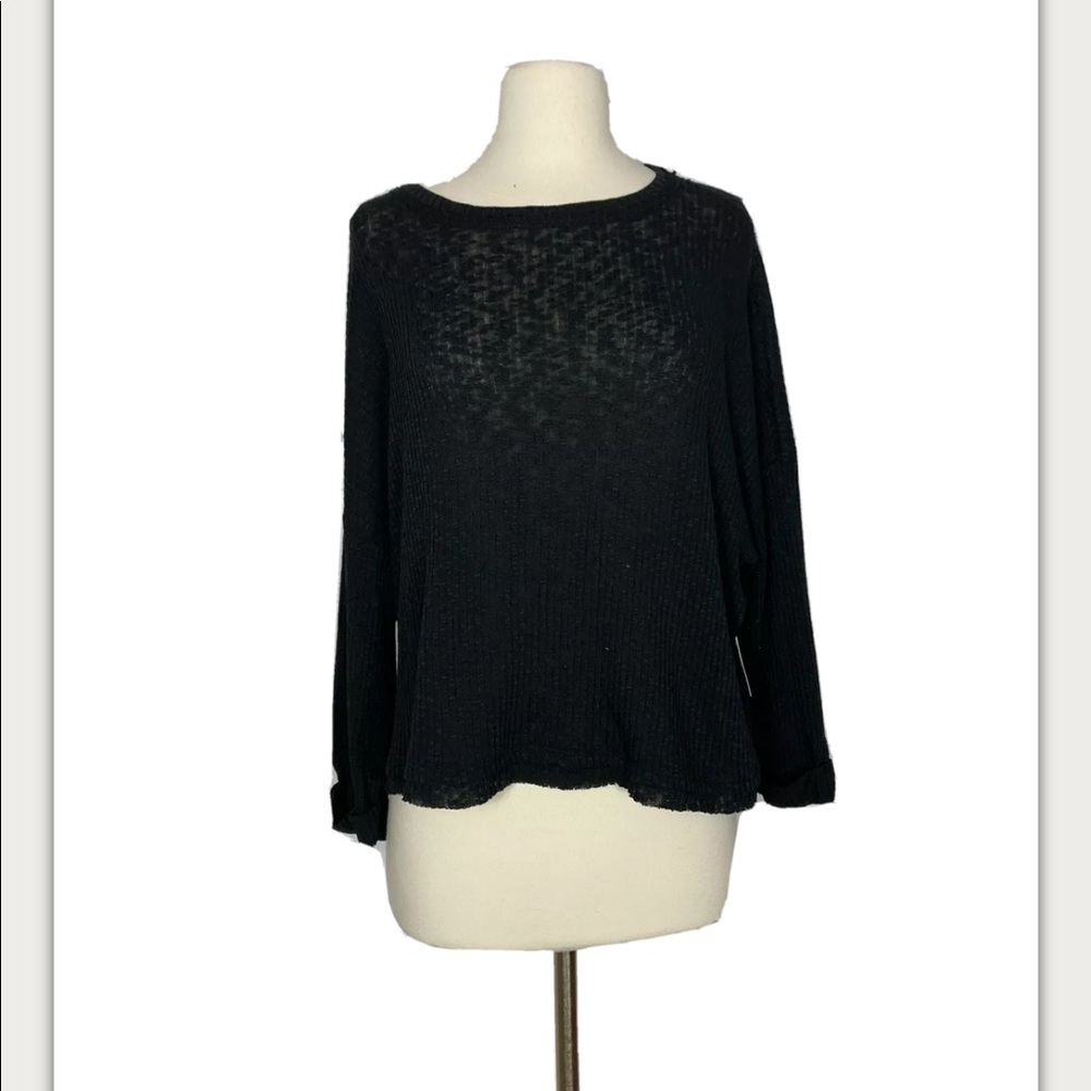 Abound Ribbed Top Cuffed Sleeves Black Small